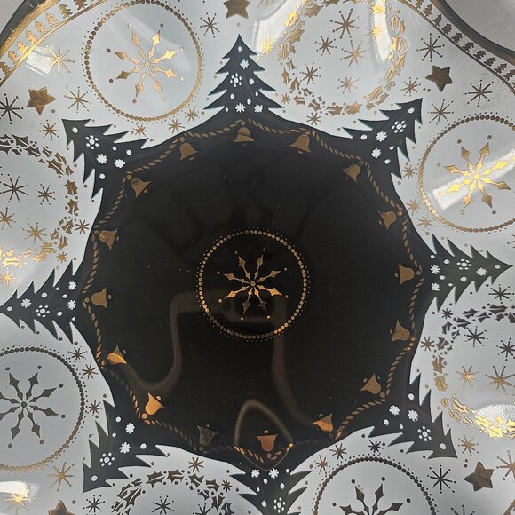 Houze Art Christmas Smokey Glass White And Gold MCM Ruffled Christmas Trees Dish - Picture 2 of 8